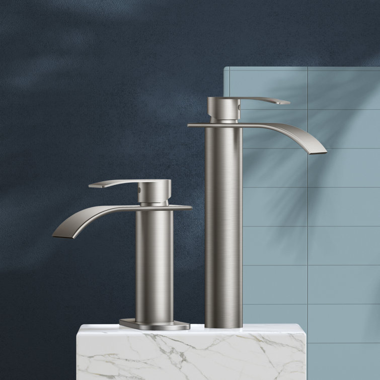 Brushed Nickel Single-Handle Waterfall Bathroom Faucet with Drain