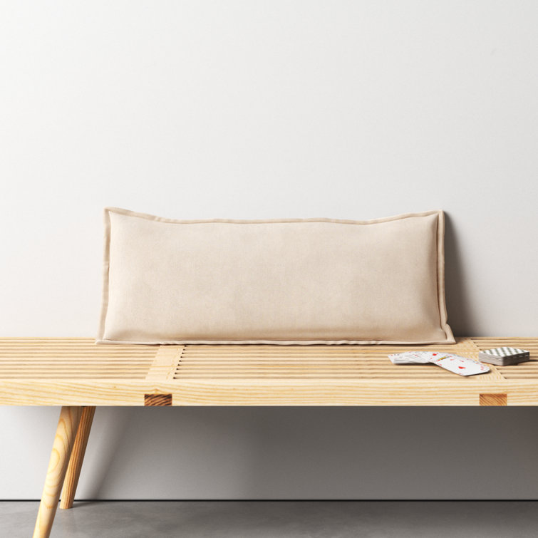 Light Beige Cotton Lumbar Throw Pillow with Flanged Sides