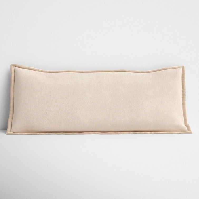 Light Beige Cotton Lumbar Throw Pillow with Flanged Sides