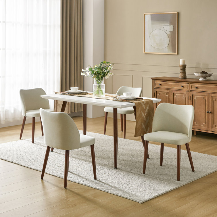 Ivory Upholstered Solid Wood Dining Chair Set of 4