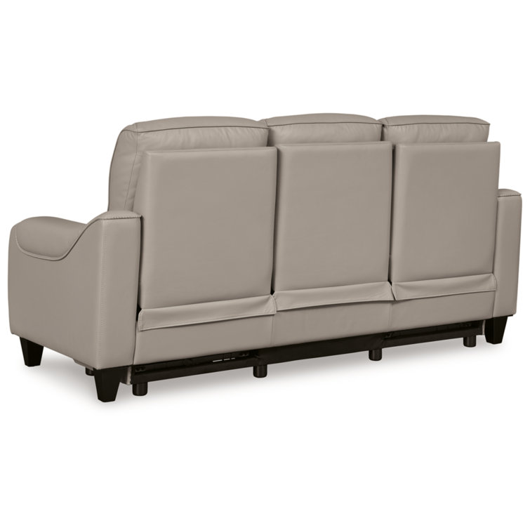 Gray Leather Power Reclining Sofa with Adjustable Headrest