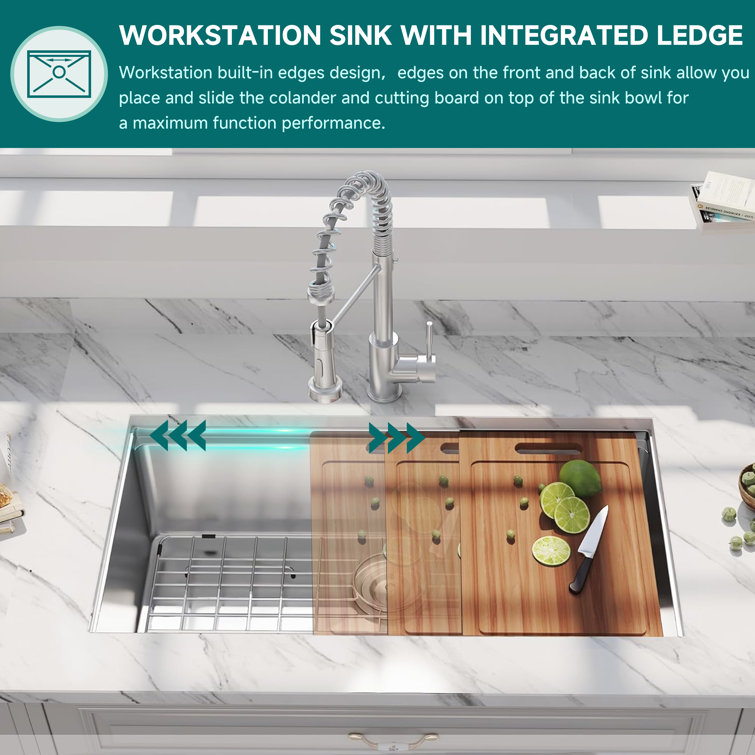 32" Stainless Steel Drop-in Single Bowl Workstation Kitchen Sink