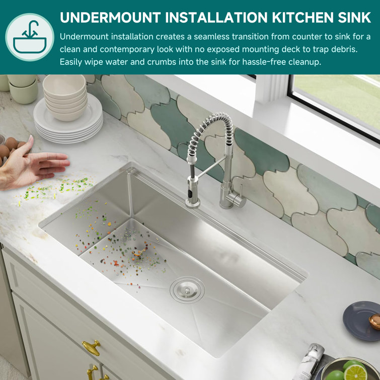 32" Stainless Steel Drop-in Single Bowl Workstation Kitchen Sink