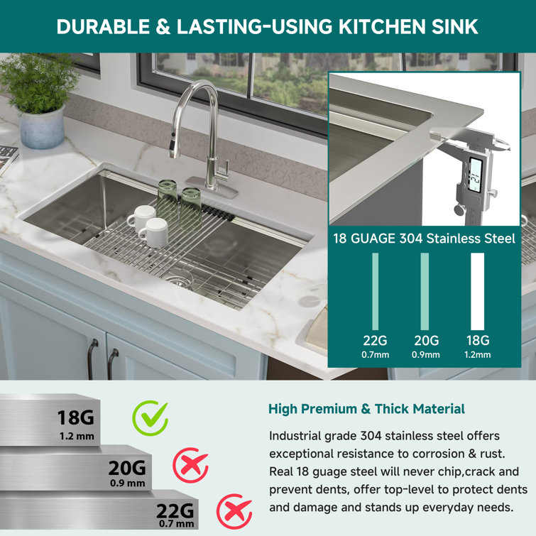32" Stainless Steel Drop-in Single Bowl Workstation Kitchen Sink