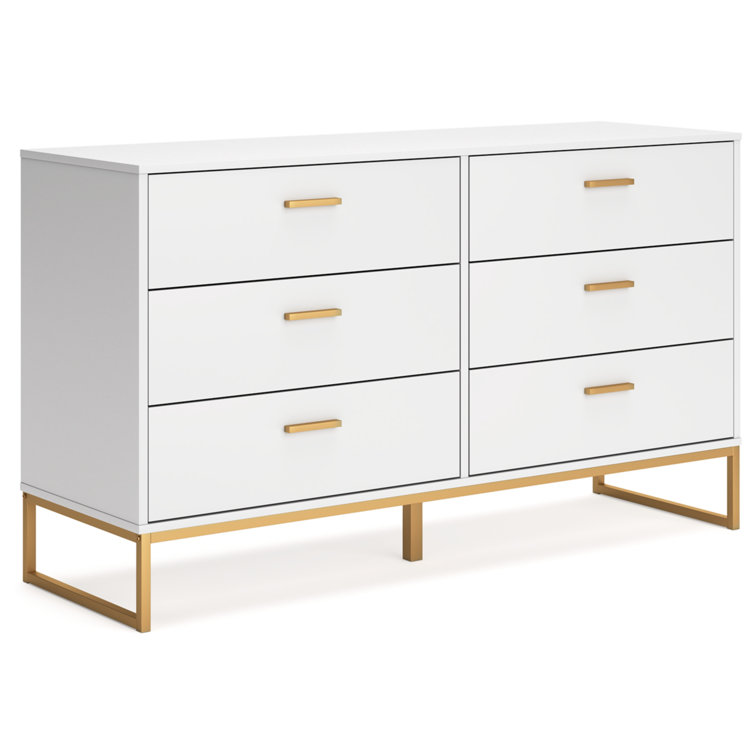 Socalle White and Gold 6-Drawer Double Dresser