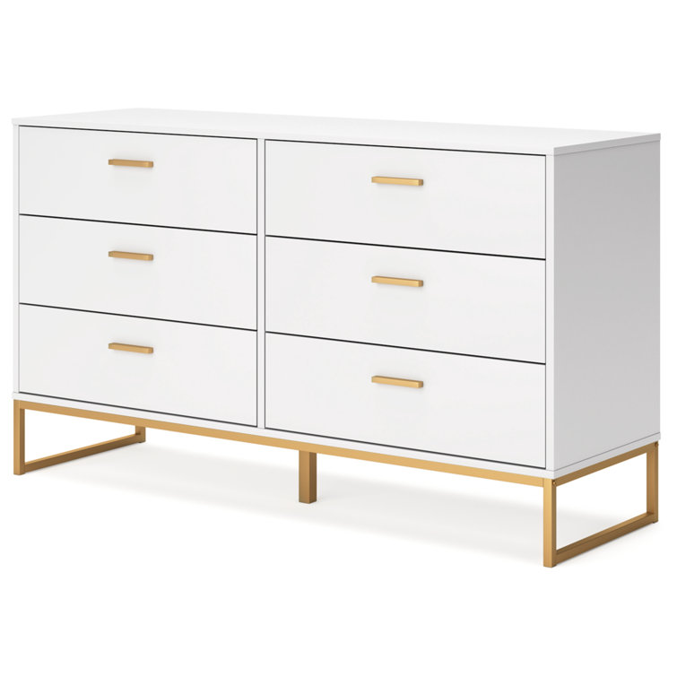 Socalle White and Gold 6-Drawer Double Dresser