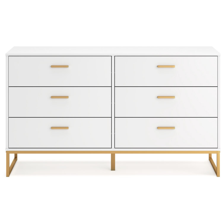 Socalle White and Gold 6-Drawer Double Dresser