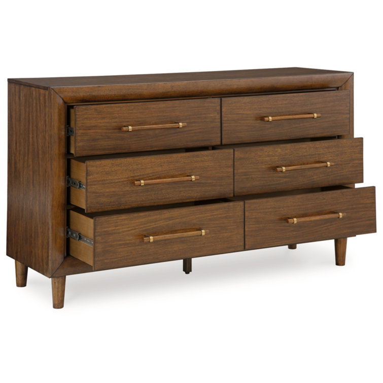 Medium Brown 6-Drawer Dresser with Mirror and Tapered Legs