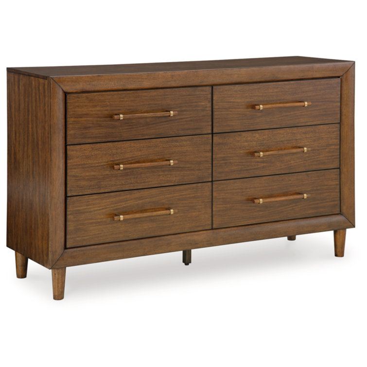 Medium Brown 6-Drawer Dresser with Mirror and Tapered Legs