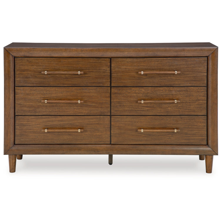 Medium Brown 6-Drawer Dresser with Mirror and Tapered Legs