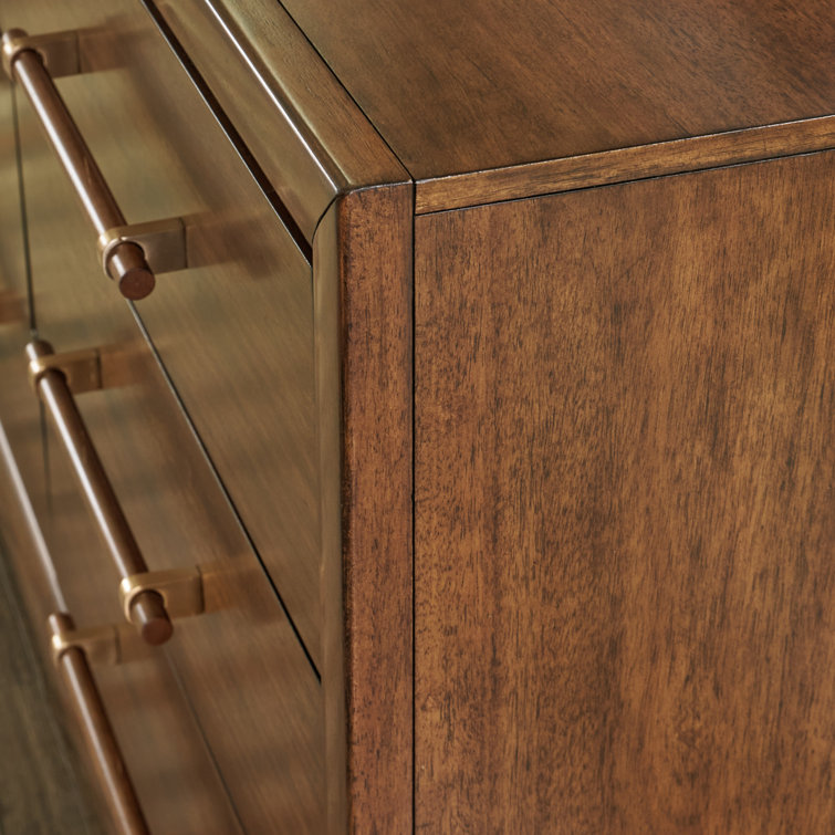 Medium Brown 6-Drawer Dresser with Mirror and Tapered Legs