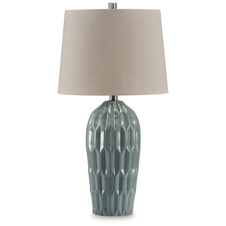 Pale Blue Teal Ceramic Table Lamp Set with 3-Way Switch