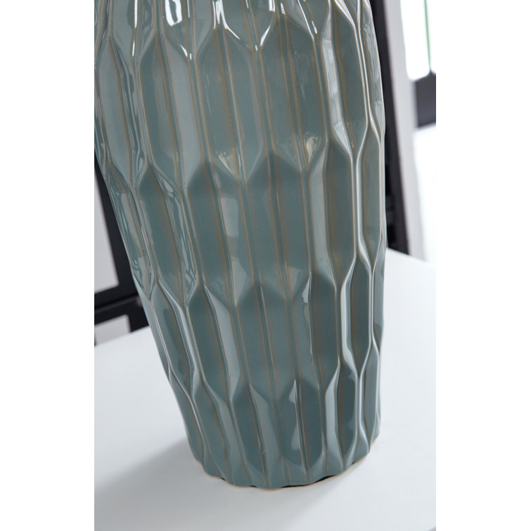 Pale Blue Teal Ceramic Table Lamp Set with 3-Way Switch