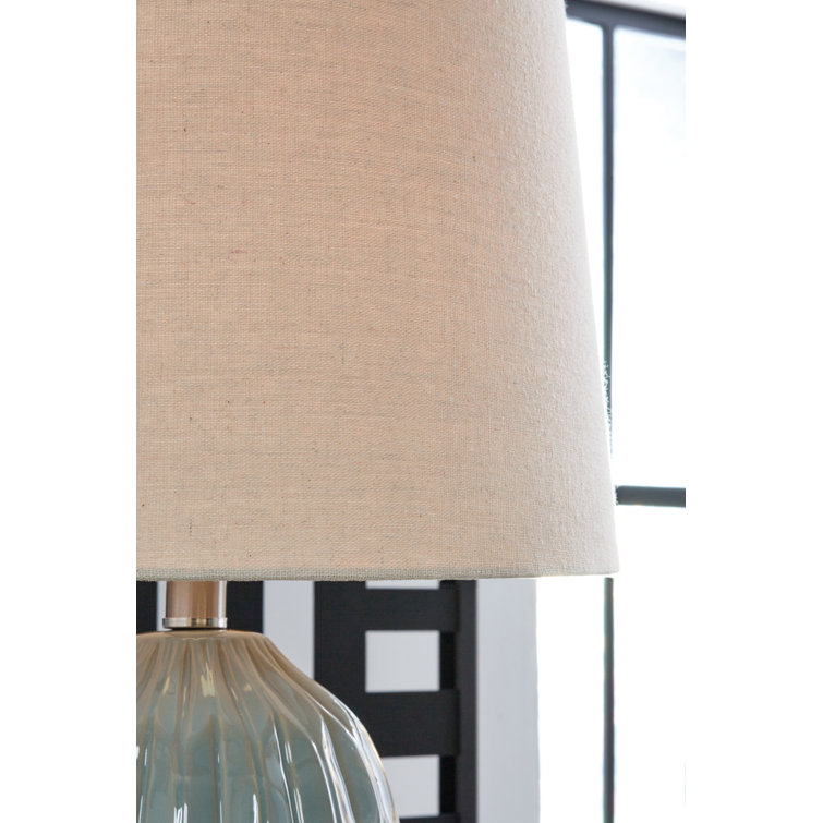 Pale Blue Teal Ceramic Table Lamp Set with 3-Way Switch