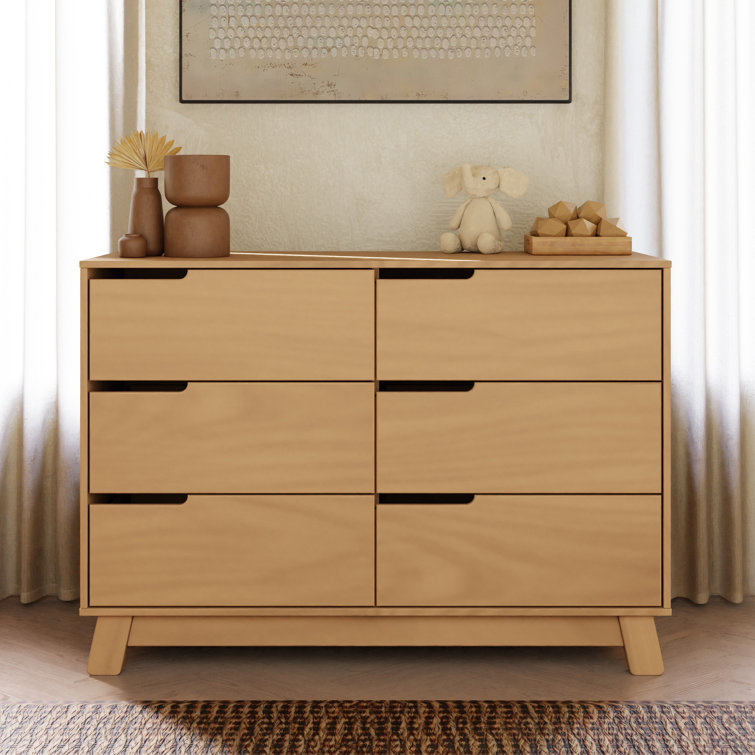 Honey Wood 48" Wide 6-Drawer Modern Dresser