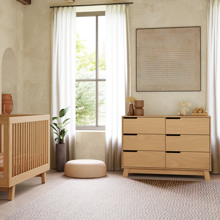Honey Wood 48" Wide 6-Drawer Modern Dresser