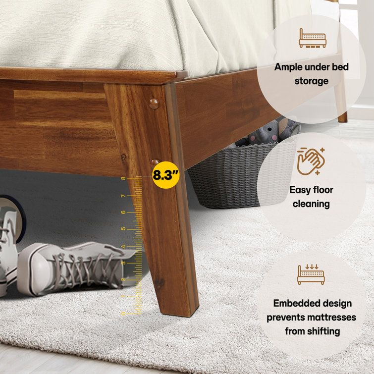 Walnut King Solid Wood Platform Bed Frame with Slatted Headboard