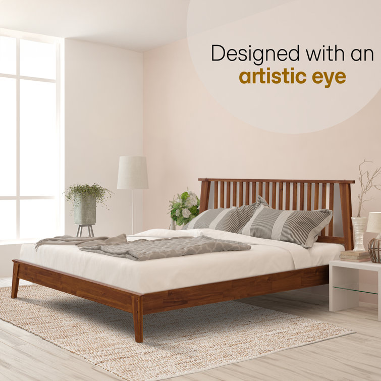 Walnut King Solid Wood Platform Bed Frame with Slatted Headboard