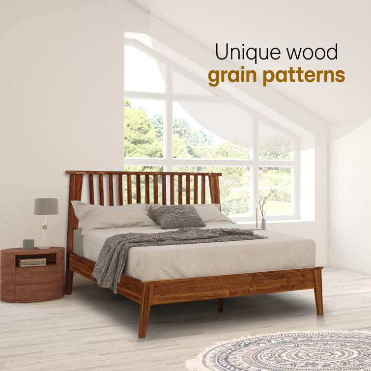 Walnut Acacia Queen Platform Bed with Slatted Headboard