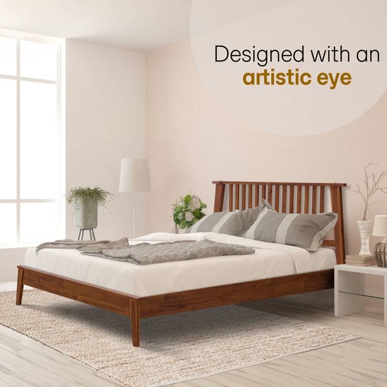 Walnut Acacia Queen Platform Bed with Slatted Headboard