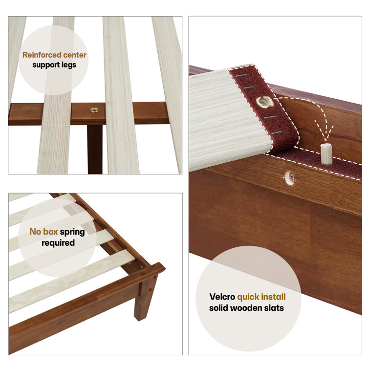Walnut Acacia Queen Platform Bed with Slatted Headboard