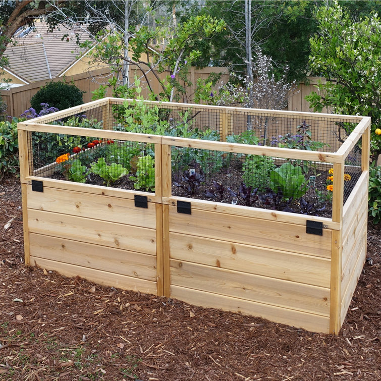 6 ft x 3 ft Cedar Raised Garden Bed with Wire Mesh