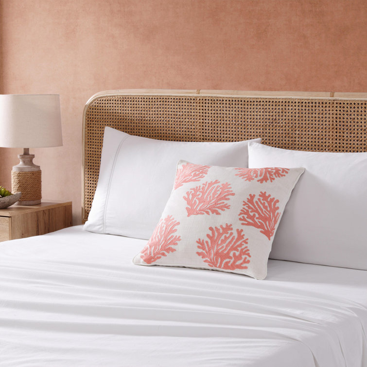 Coral Embroidered Square Coastal Throw Pillow