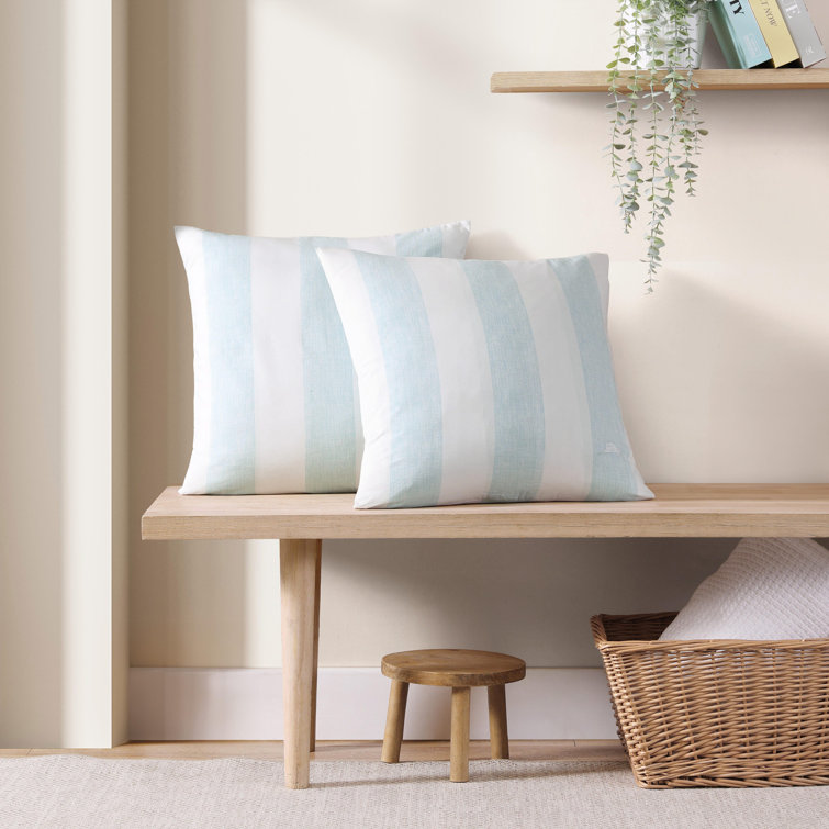 Blue and White Striped Cotton Throw Pillow, 20" x 20"