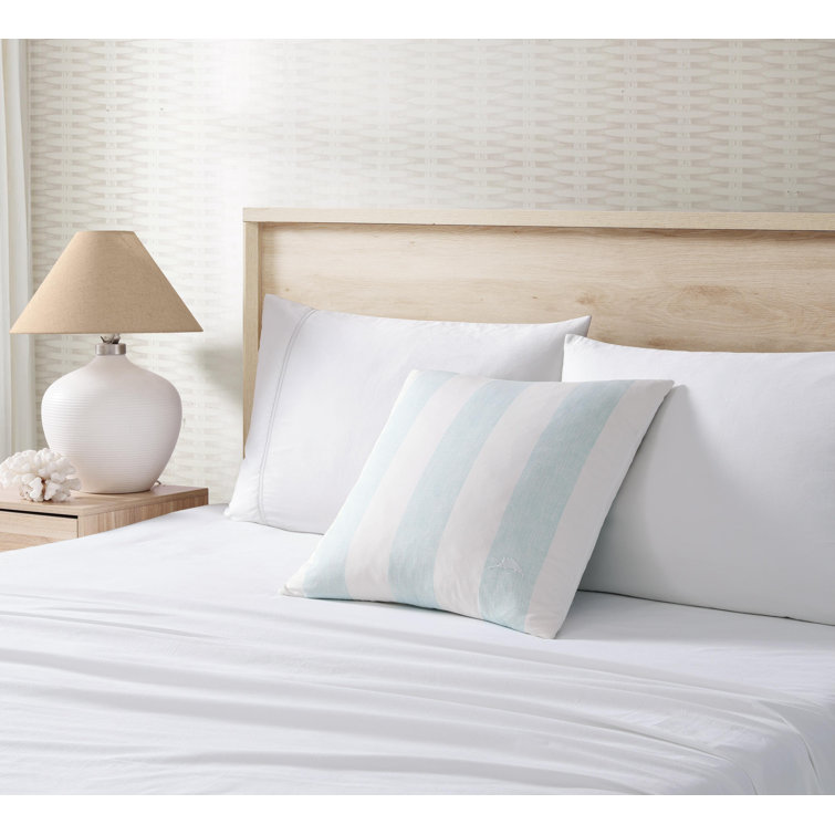 Blue and White Striped Cotton Throw Pillow, 20" x 20"