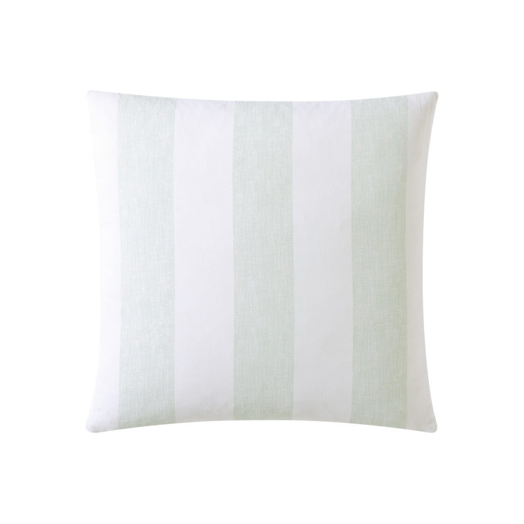 Green and White Striped Cotton Square Throw Pillow