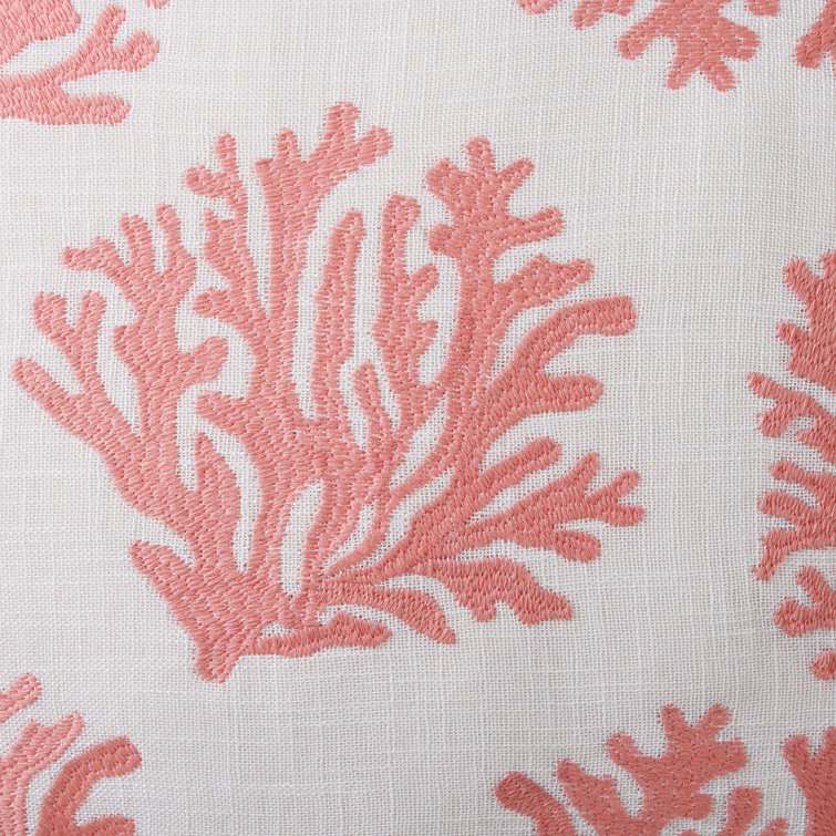 Coral Embroidered Square Coastal Throw Pillow