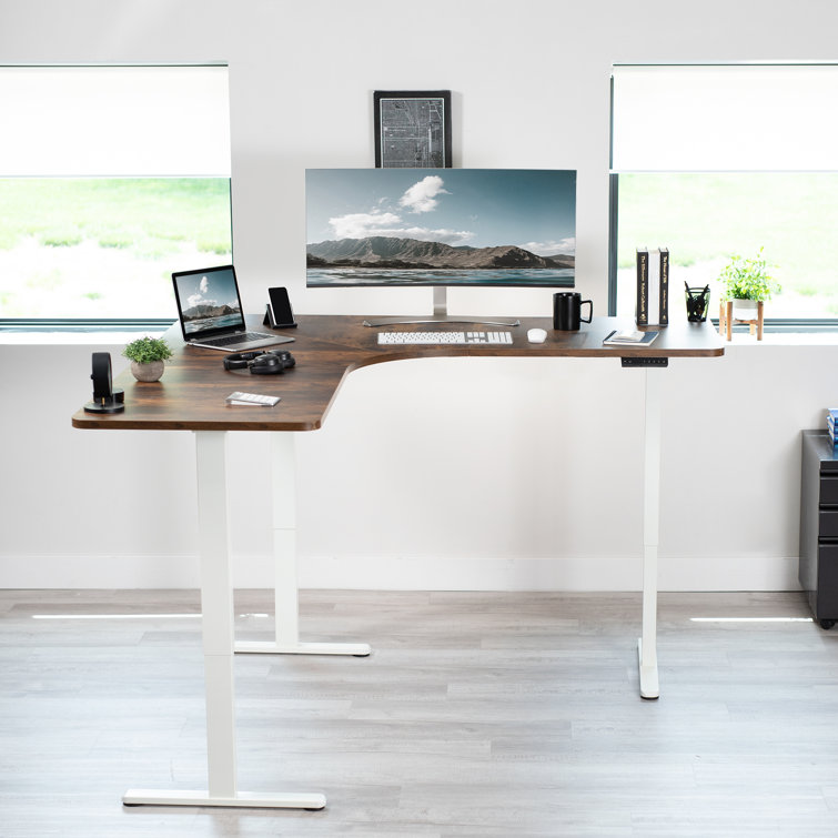 White Electric Multi-Motor Height Adjustable Corner Desk Frame