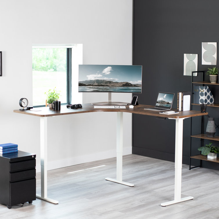White Electric Multi-Motor Height Adjustable Corner Desk Frame