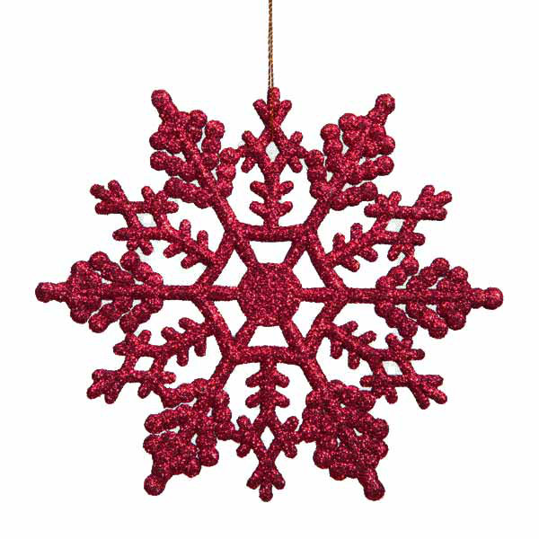 Cranberry Red Glitter Snowflake Shatterproof Ornament Set