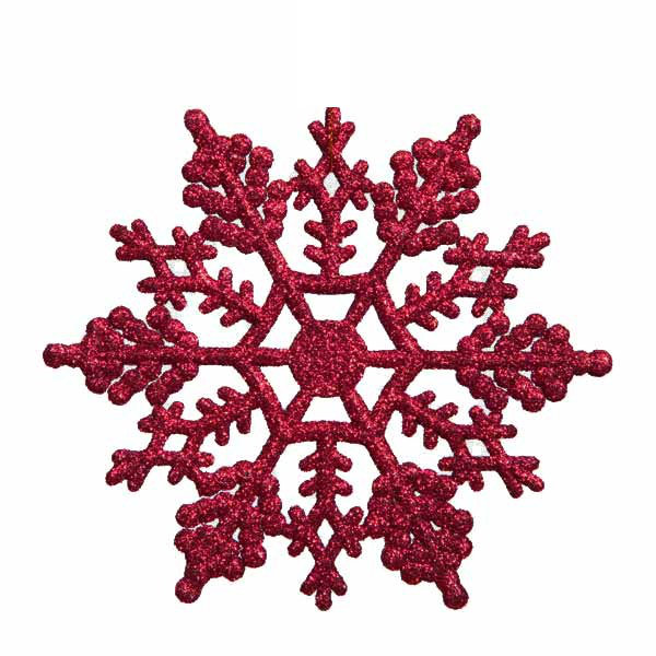Cranberry Red Glitter Snowflake Shatterproof Ornament Set