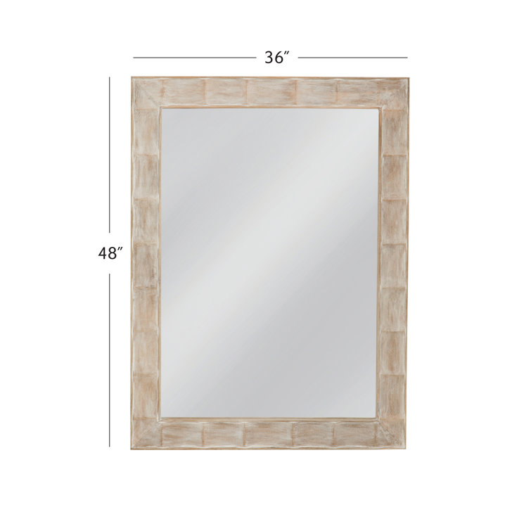 Whitewash Rectangular Rubberwood Wall Mirror with Glass