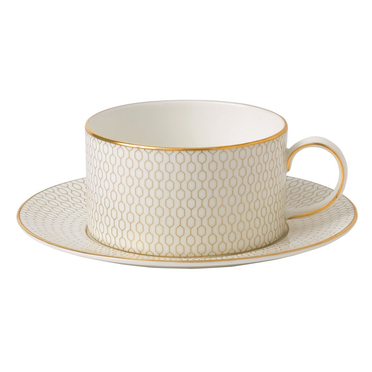 Gio Gold Geometric Fine Bone China Teacup and Saucer