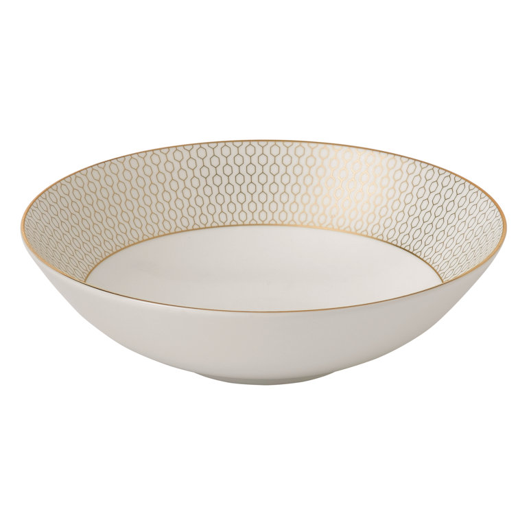 White and Gold Geometric Fine Bone China Soup/Cereal Bowl
