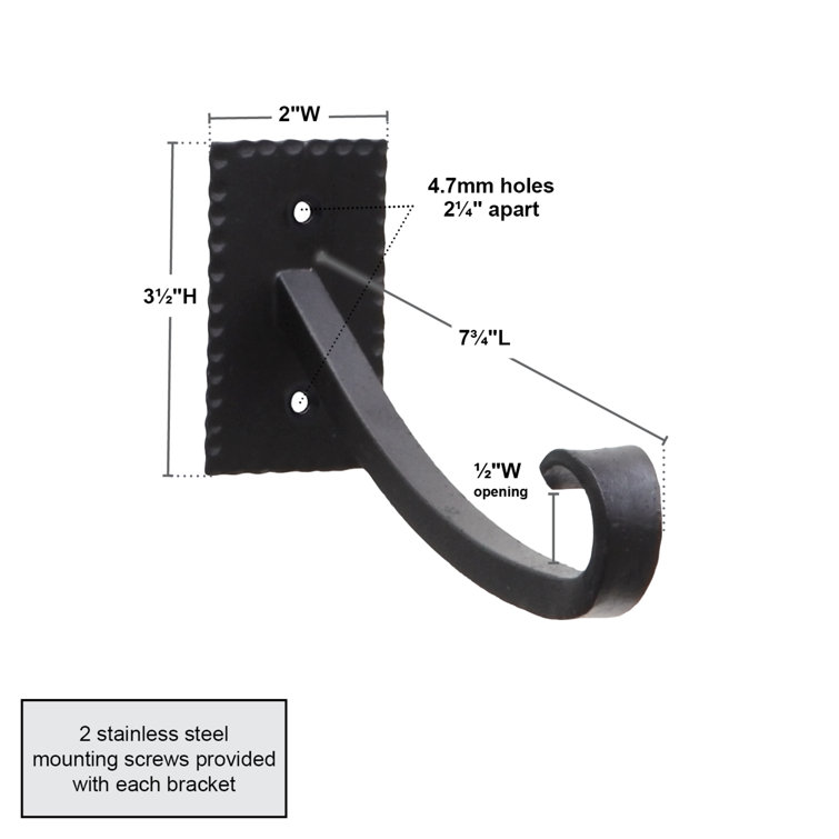 Black Wrought Iron Wall Bracket with Curved Hooks, Set of 2