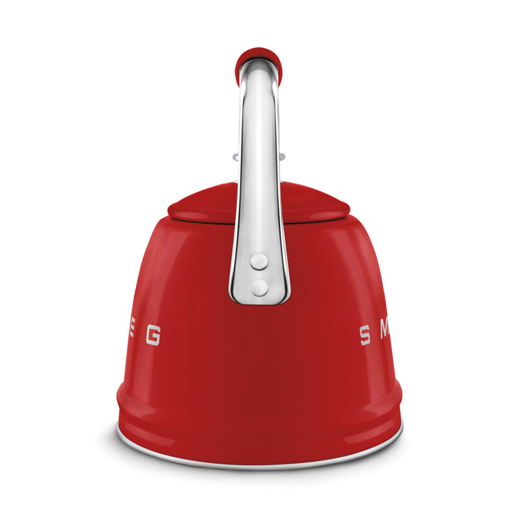 Red Stainless Steel Retro Whistling Stovetop Kettle, 2.4 Quarts