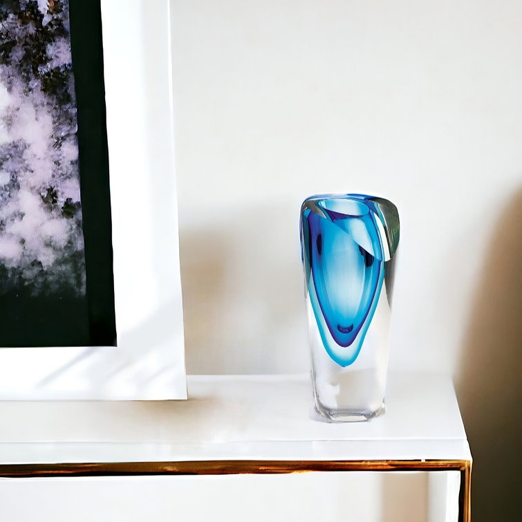 Azure Blue and Clear Murano-Style Glass Bud Vase