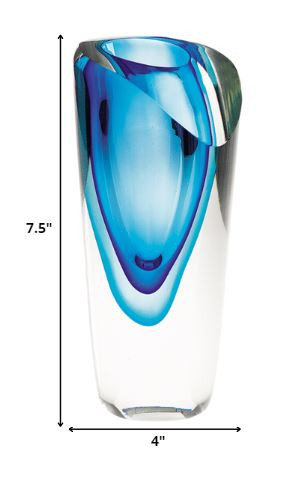 Azure Blue and Clear Murano-Style Glass Bud Vase
