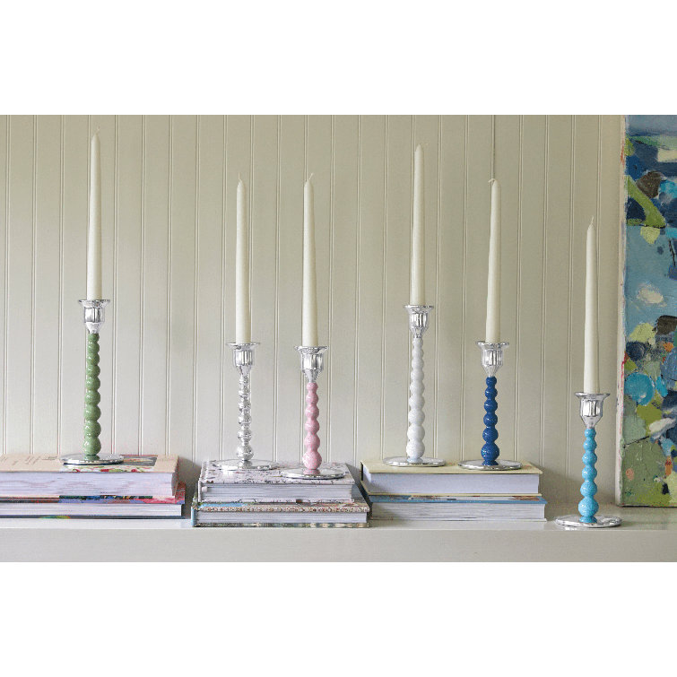 Aqua Aluminum Beaded Tabletop Candlestick Set