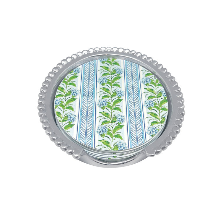 Hydrangea Beaded Round Coaster Set with Holder