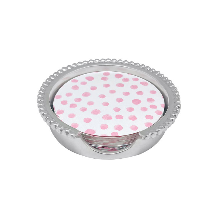 Pink Dotty and Stripe Paper Coaster Set with Aluminum Holder