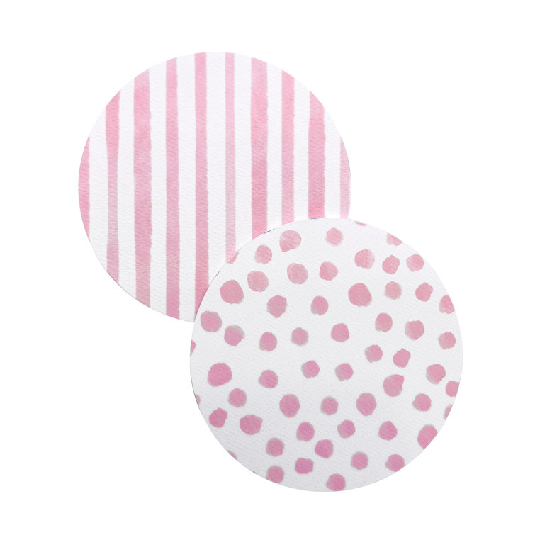 Pink Dotty and Stripe Paper Coaster Set with Aluminum Holder