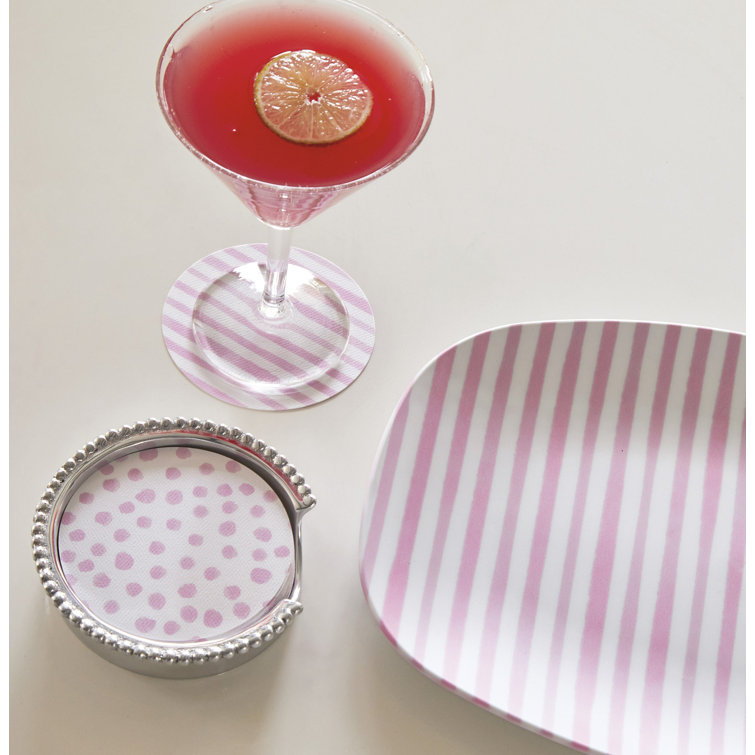 Pink Dotty and Stripe Paper Coaster Set with Aluminum Holder