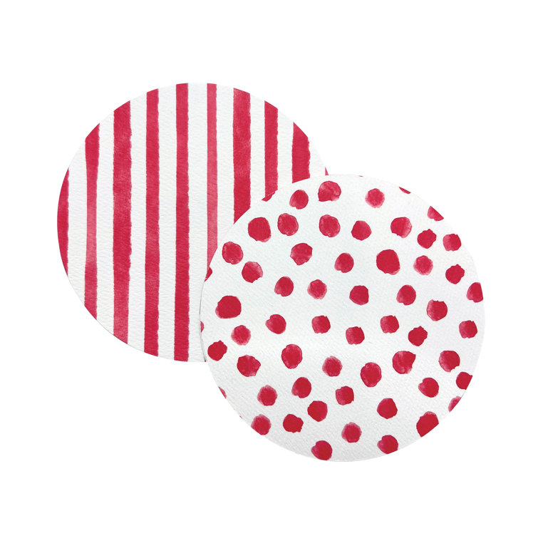 Red Polka Dot Round Paper Coaster Set with Holder