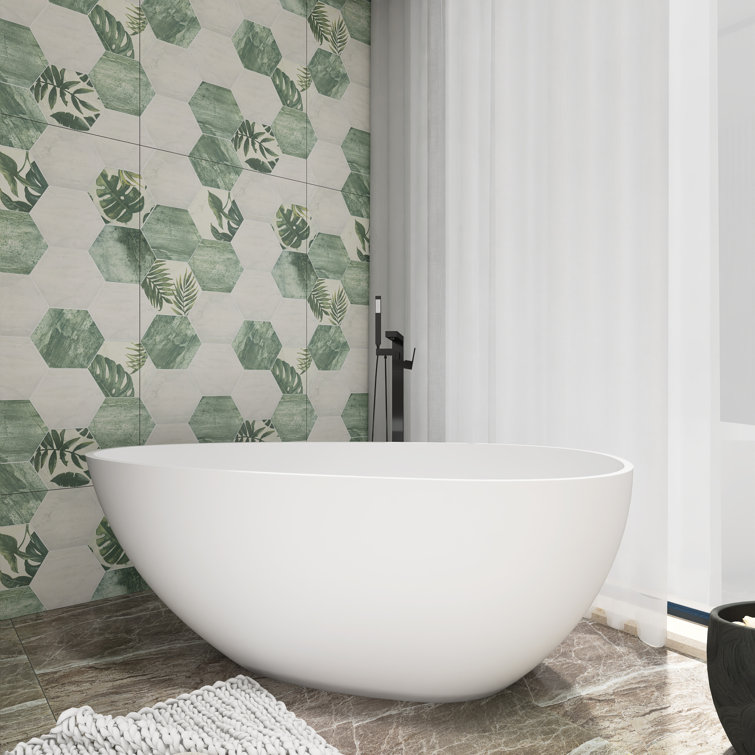 59 in. Matte White Solid Surface Freestanding Soaking Bathtub
