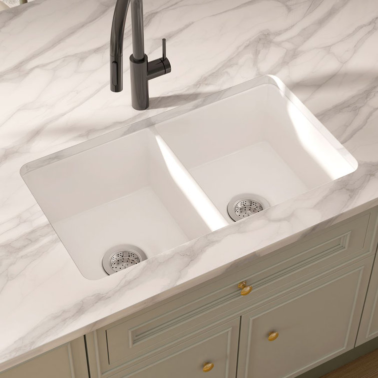 Oslo 32" White Fireclay Double Bowl Drop-In Kitchen Sink